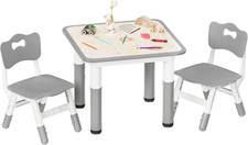 Kids Table and Chairs Set - 23.6" L X 23.6" W Height Adjustable Toddler Desk, No