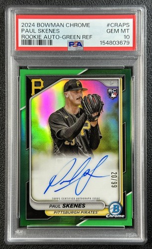 PAUL SKENES PSA 10 2024 BOWMAN CHROME ROOKIE GREEN REFRACTOR AUTO RC 20/99