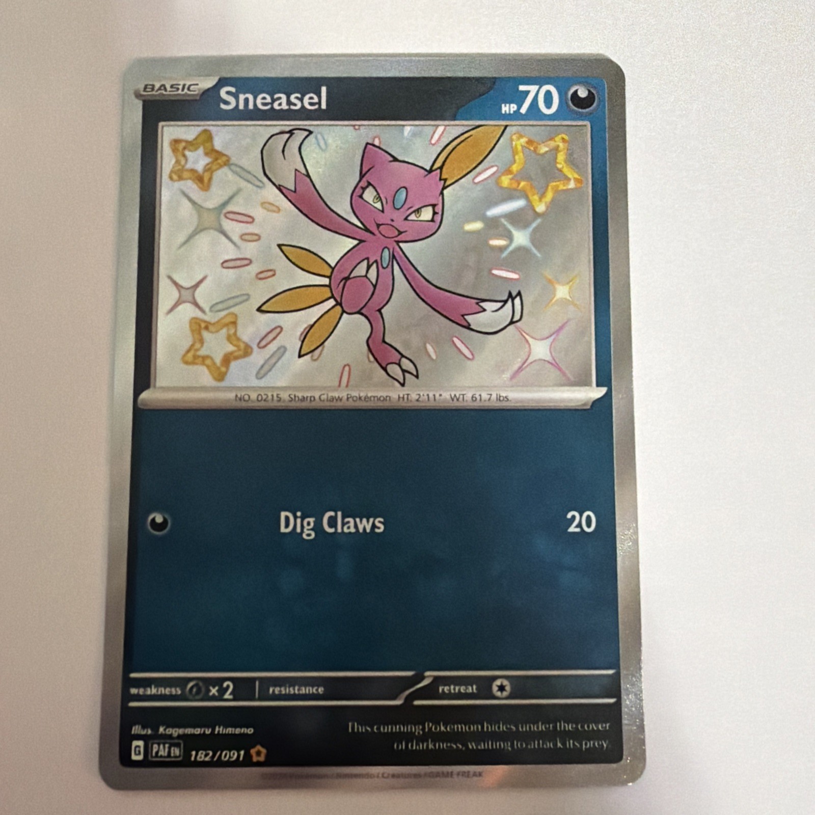Pokemon TCG Sneasel 182/091 Sv: Paldean Fates Shiny Rare Holo Card NM Condition