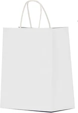 25pcs White Paper Gift Bags with Handles Bulk, 8X4.5X10" Medium White Paper Bags