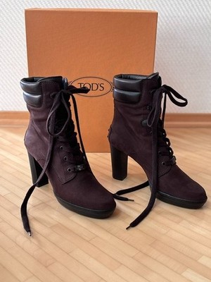 Tods Damenstiefelette aus Nubukleder dunkelbraun mit Schnürung Gr. 38,5 wie neu