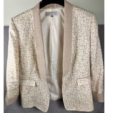 Tahari ASL Petite Tweed Blazer Jacket Neutral Beige Black Cream Size 16P Career