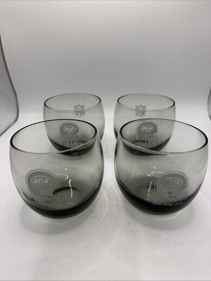 4 New York Jets Vintage 1970s Roly Poly Glasses Smoky Gray NFL 3  Bar ware