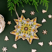 DIY Beaded Embroidery Kit   "Star of Joy" Christmas Ornament on Wooden Base