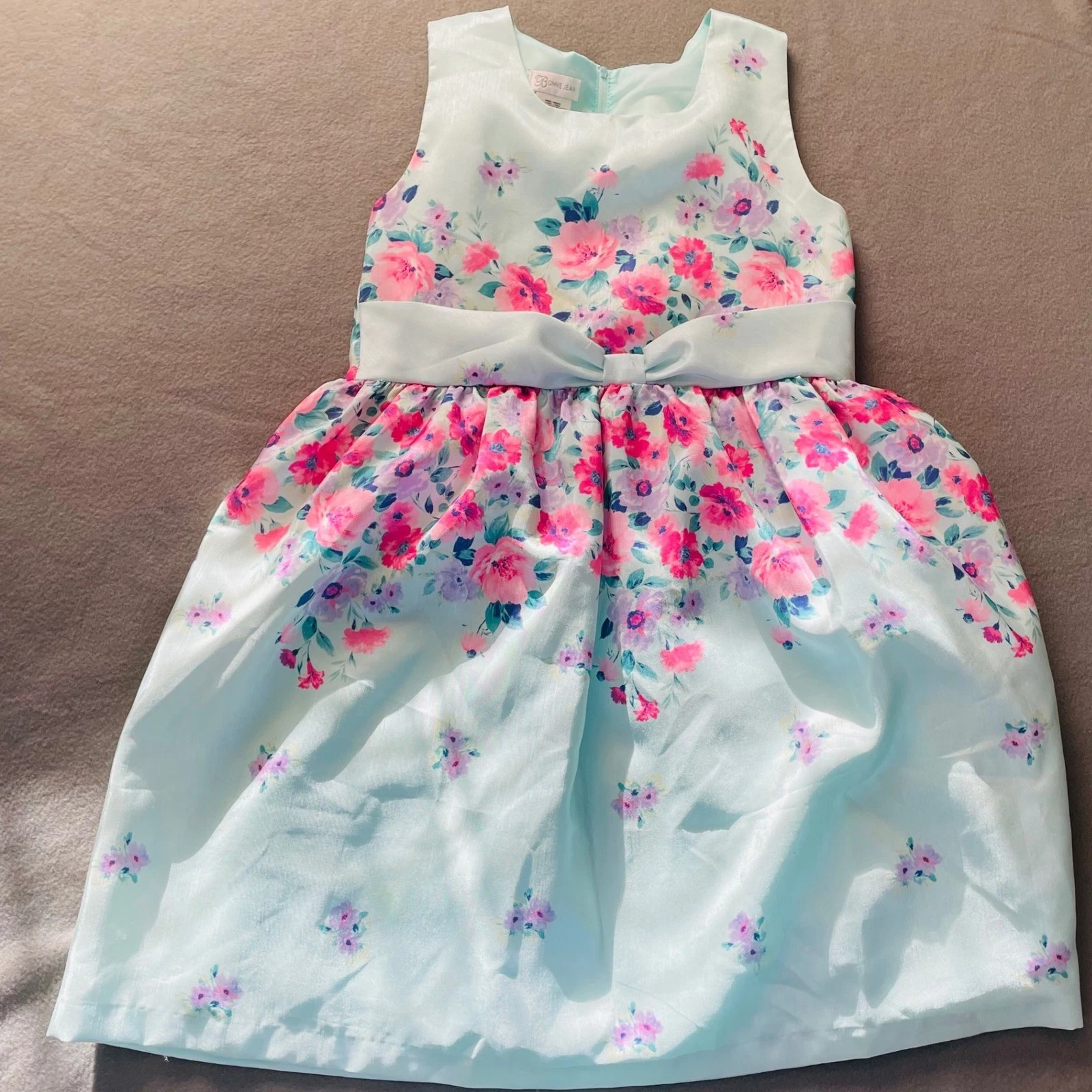Bonnie Jean Girls Plus 16.5 Aqua Pink Floral Fairy Whimsical Party Dress