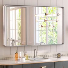 TETOTE 40" x 24" Aluminum Framed Wall Mount Bathroom Vanity Mirror in Silver