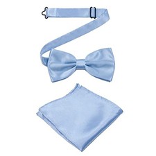 Bow Ties for Men Solid Color Pre-tied Bow Tie Pocket Square Set 01 Sky Blue