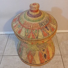 Vintage Large Ethiopian Mesob Basket Hand Woven Traditional Server 24× 27 inches