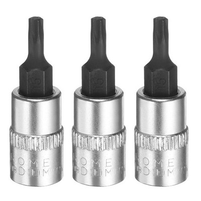 3pcs T15 Torx Bit Socket 1/4'' Square Drive Extension Impact Bit Black