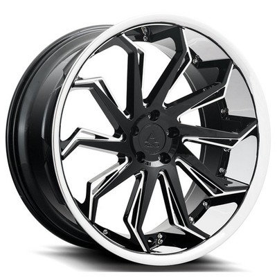 Azad Wheels AZ1101 22x9 Gloss Black with Chrome SS Lip (4pcs) A1