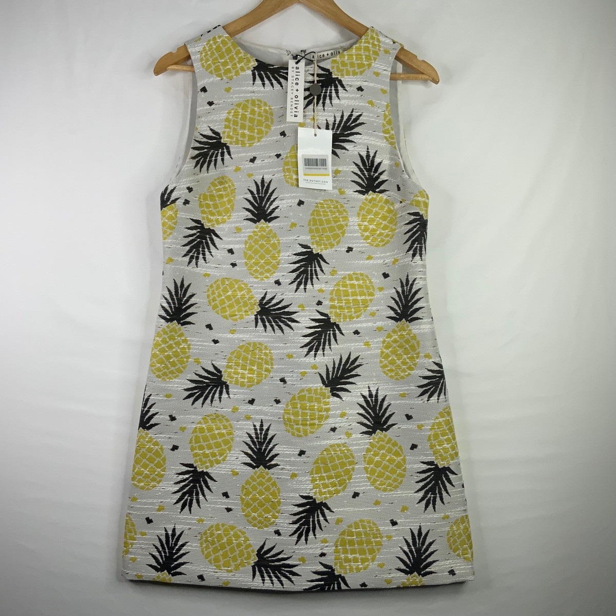 Alice + Olivia Pineapple Jacquard Shift Dress Yellow Black Cream 