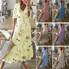 Langes Damen Sommerkleid im Boho-Stil, Blumen...