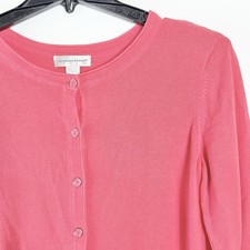 Christopher  Banks Womens L Pink Button Front Cotton Knit Cardigan 3/4 Sleeve