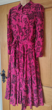 HOBBS Lainey shirt dress size 12 floral long-sleeve midi pink magenta belt