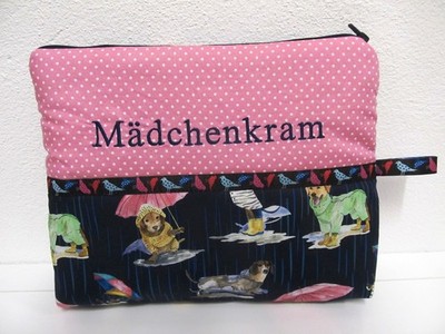 Kulturbeutel Kosmetiktasche   Mädchenkram  Handmade  29x23x5 cm XXL Geschenk