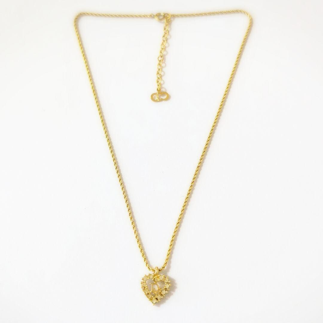 アクセサリー Dior Germany Vintage Heart Necklace Gold Vintage Dior heart rhinestone gold necklace – Livz Vintage