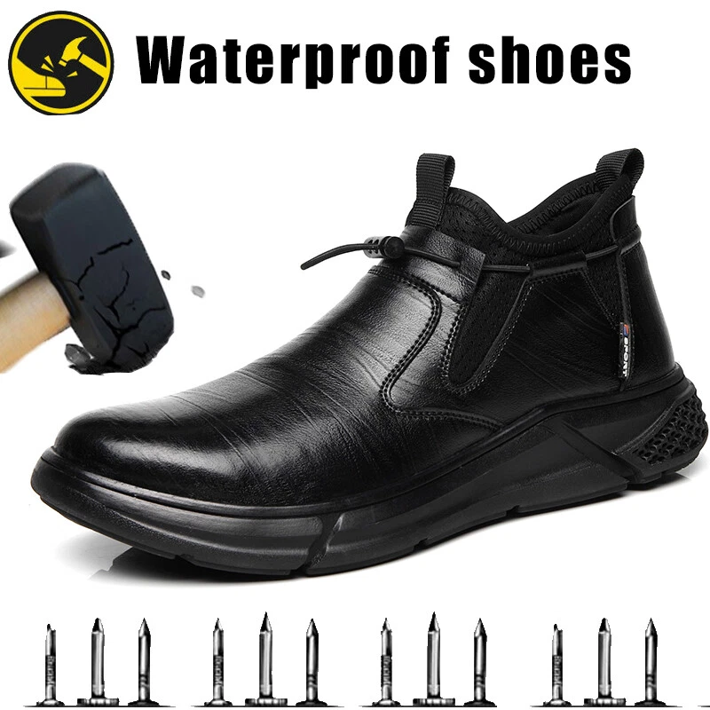 Mens Steel Toe Safety Work Boots Casual Leather Shoes Waterproof Slip Resistant