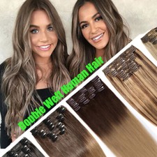 Extra Thick Double Weft 100 Remy Clip In Human Hair Extensions Full Head Blonde