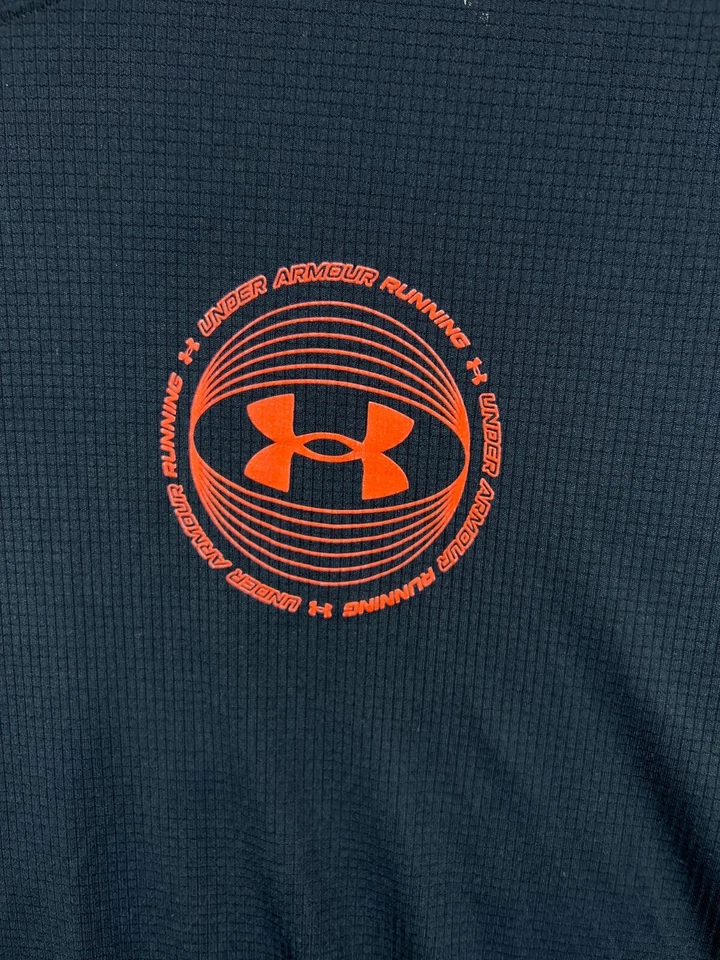 Mens XL Shirt Under Armour Fitted Black Grid Textured Orange Logo Athletic Crew - Image 3 of 4