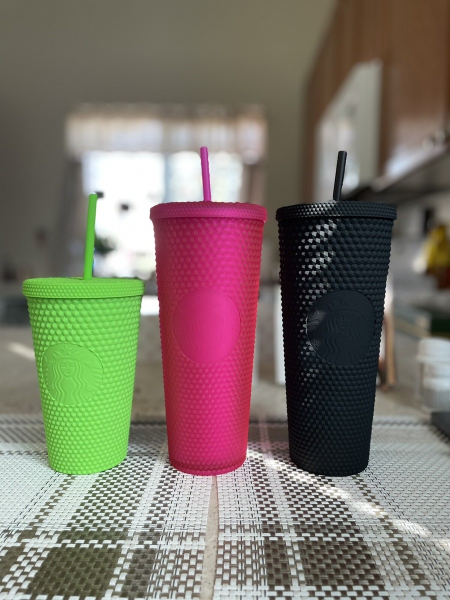 HTF!! Starbucks STUDDED TUMBLERS SET Matte Green Pink Black Coffee 