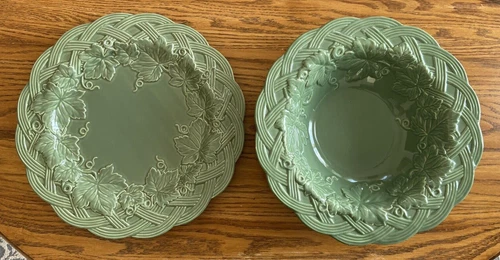 Fitz & Floyd GARDEN GREENS Trellis Serving Bowl 13" & Platter 13.5" Green Ivy