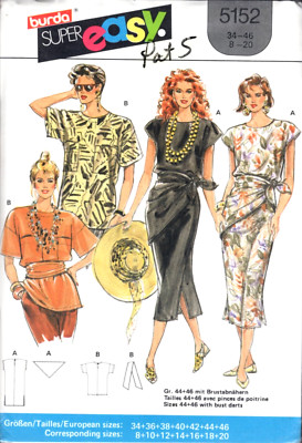 Modest Neckline Top and Dress, Burda Sewing Pattern 5152 Sizes 8 to 20 NEW UNCUT