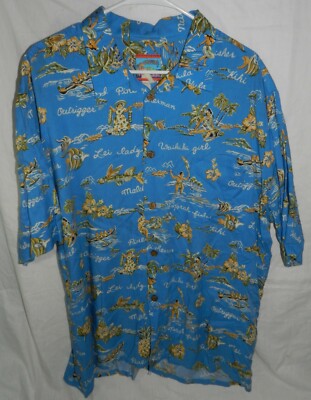 Men's Hawaiian Shirt by Joe Kealiha's, Lei Lady, Outrigger, Fish, Hula, Pineappl