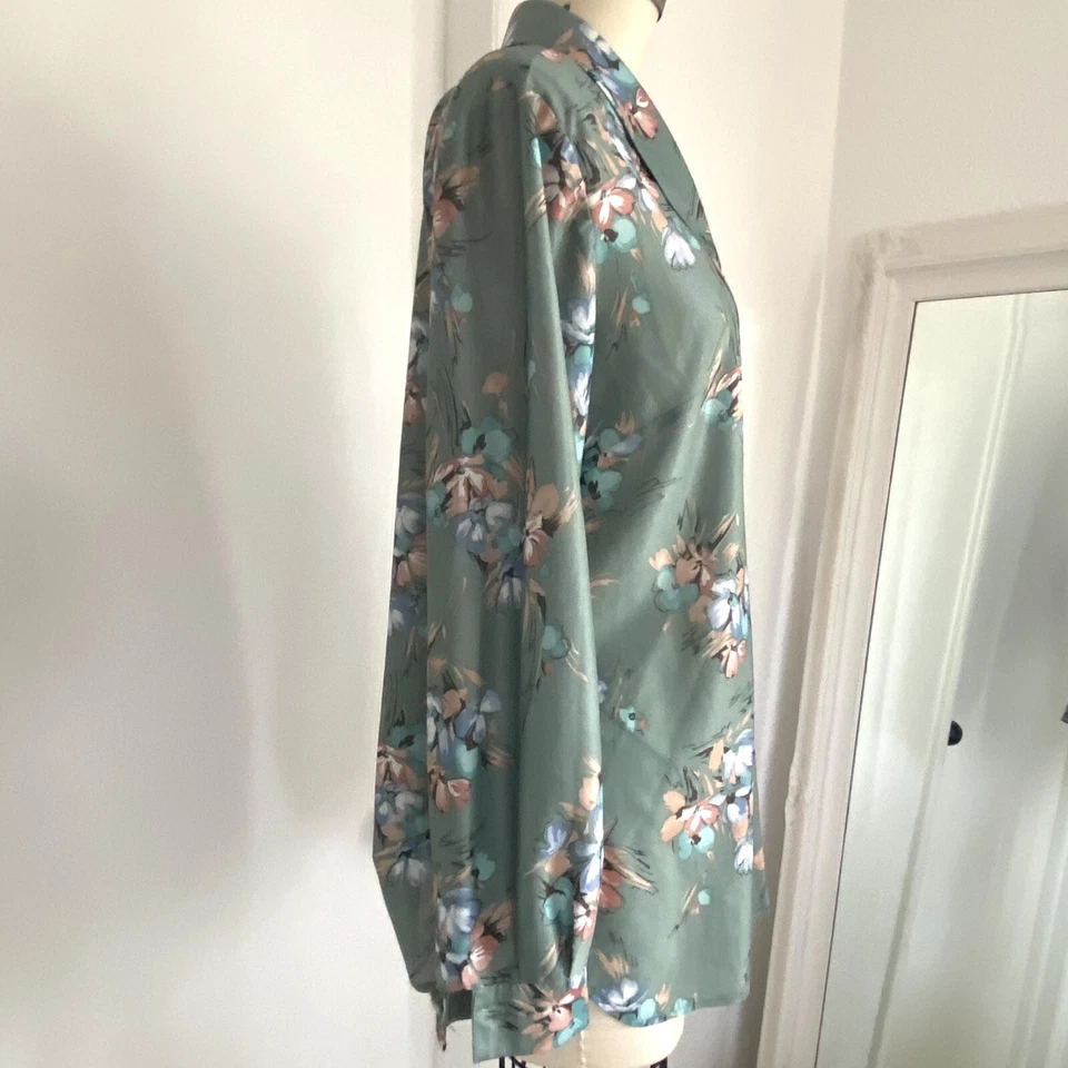 Vintage 70s Green Floral Peasant Prairie Blouse Cottagecore Womens Size L - Image 4 of 4