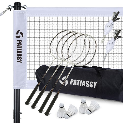 Patiassy Badminton Sets with Net, Carbon Aluminum Badminton Rackets Shuttlecocks