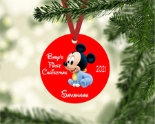 BABY'S FIRST CHRISTMAS BABY MICKEY W/ NAME CUSTOM METAL 2021 CHRISTMAS ORNAMENT
