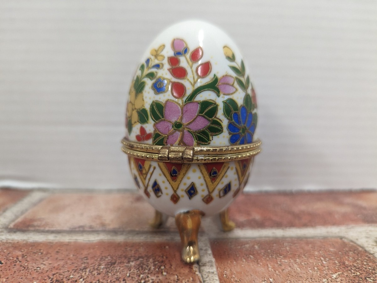 CERAMIC EGG Porcelain Hand Painted Decorative Jewelry Storage
