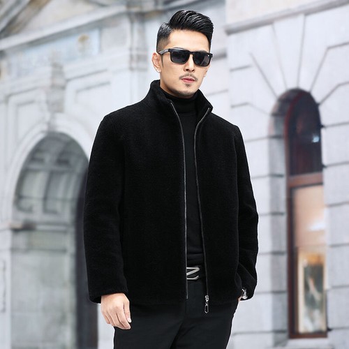 Winter Stand Collar Men Real Lamb Wool Fur Shearling Coat Reversible Jacket Warm - Picture 18 of 18