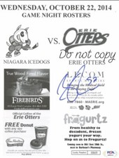 Connor McDavid  SIGNED Erie Otters 10/22/14 Game Notes PSA COA AI80410