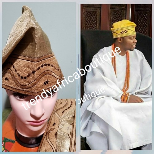 Gold Nigerian Agbada Men-cap made with 