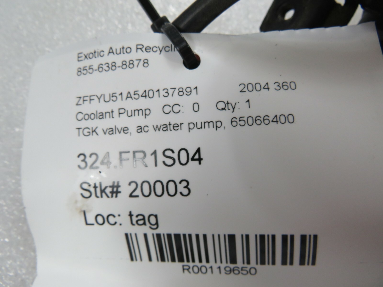Ferrari 360, F430, Enzo, AC Water Pump TGK Valve, Used, P/N 65066400
