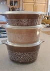 1970s PYREX Woodland Brown 3 Piece Casserole Dish Set & Lids 471-B 472-B 473-B