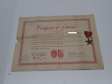 ATTESTATO CERTIFICATO AL PATRIOTA CON MEDAGLIA BRIGATA GARIBALDI C.L.N.