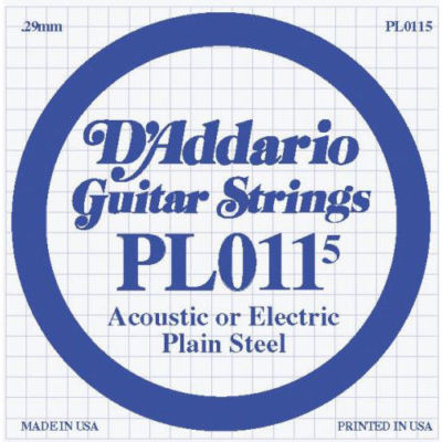 D'Addario PL011-5 Plain Steel .011 Gauge Acoustic Electric Guitar String 10-PACK