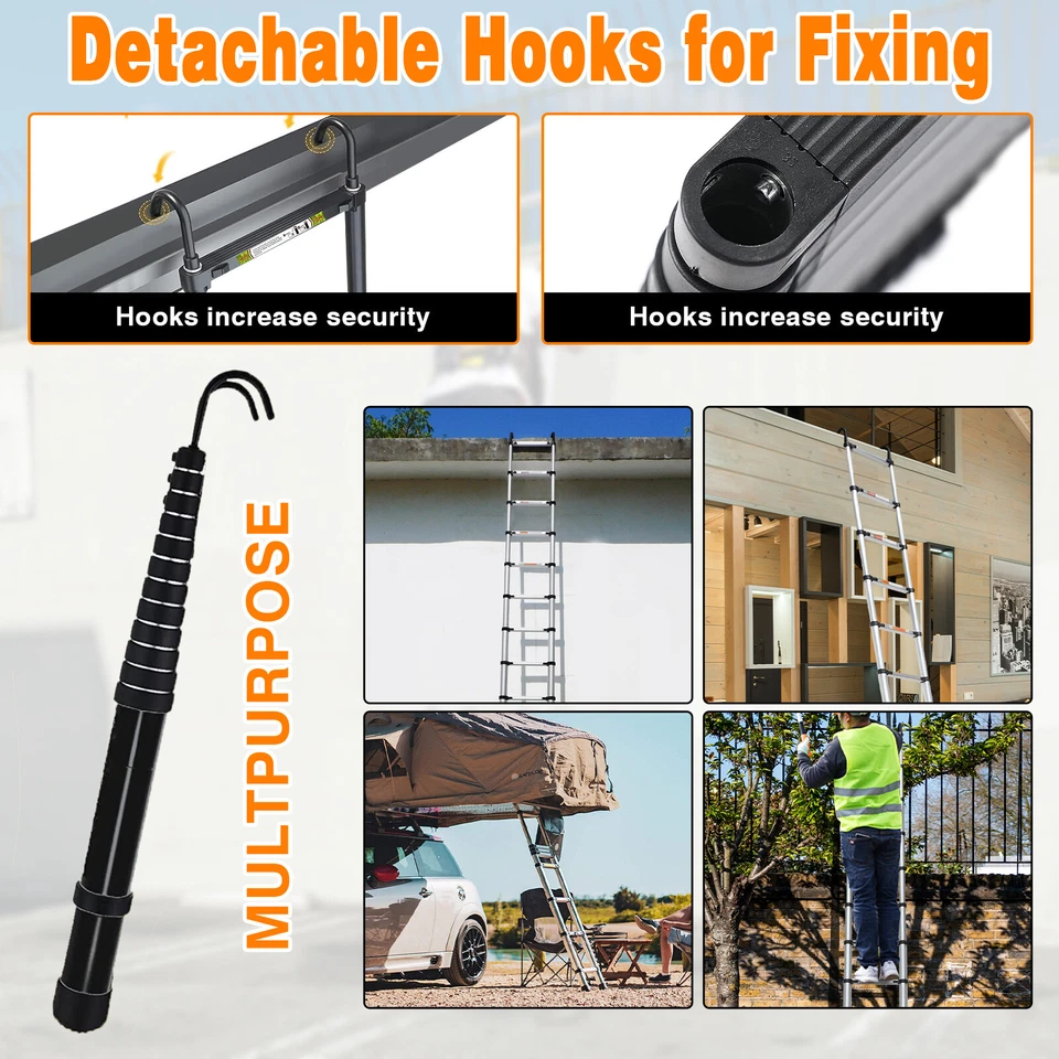 2.6m-5m portatile Heavy Duty Multiuso Alluminio Scala Telescopica Allungabile - Immagine 4 di 4