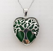 Healing Quartz Tree of Life Gemstone Heart Pendant Chain Necklace Chakra Anxiety