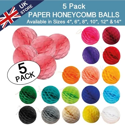 5 Pack 4" 6" 8" 10" 12" PAPER HONEYCOMB BALLS Wedding Birthday Decoration
