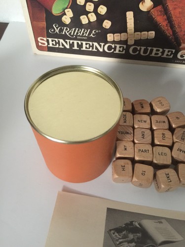 Vtg Scrabble Sentence Cube Game Replacement Cube Pieces Cup Score-pad And Box - Picture 5 of 5