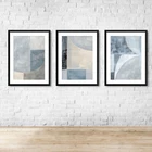 Soft Blue Grey Cream Shaped Abstract Wall Art Print Picture 1 Or Set Of 3