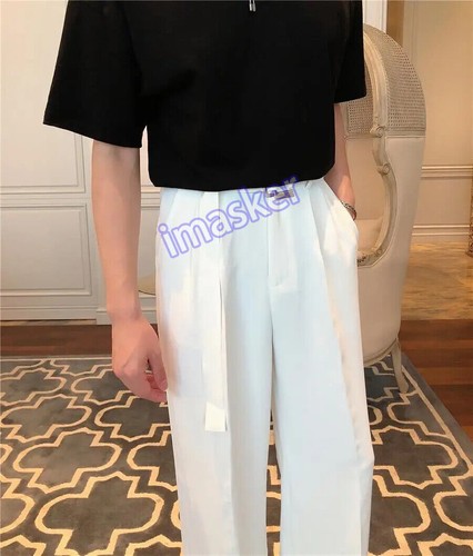Hombres Pantalones holgados con cinturón pierna ancha ropa elegante hombre trajes pantalones ropa - Imagen 18 de 25