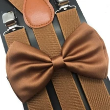 Light Brown Suspender and Bow Tie Set Tuxedo Wedding Formal Suspenders Adjustabl