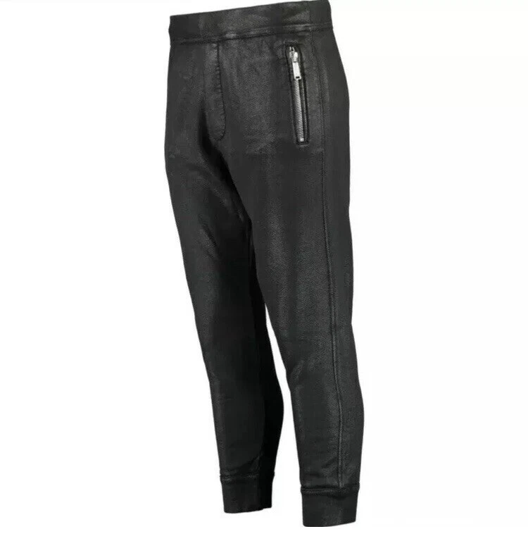 Pantaloni della Felpa Dsquared2 Nero Rivestito in Pelle Made In Italy