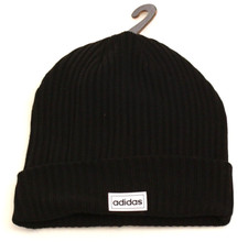 Adidas Black 4 Inch Cuff Fold Ribbed Knit Cuff Beanie Women's One Size NWT