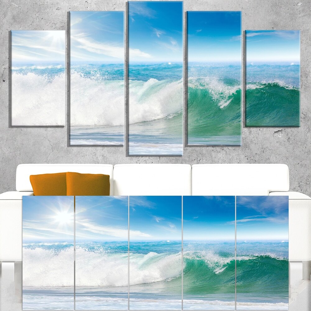 White and Blue Waves under Sun - Seashore Canvas Wall  Oversized