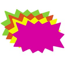 100 Small Blank Solar Star Burst Neon 3.5" x 5.5" Retail Sale Signs 25 ea Color