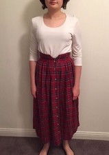 Womens Vintage 80s Breeches High Waist Maxi Boho Skirt Red Plaid 100 Cotton 8